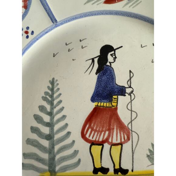 Henriot Quimper Faience Pottery Blue Mistral Breton Man 10” Octagonal Plate - Picture 3 of 9